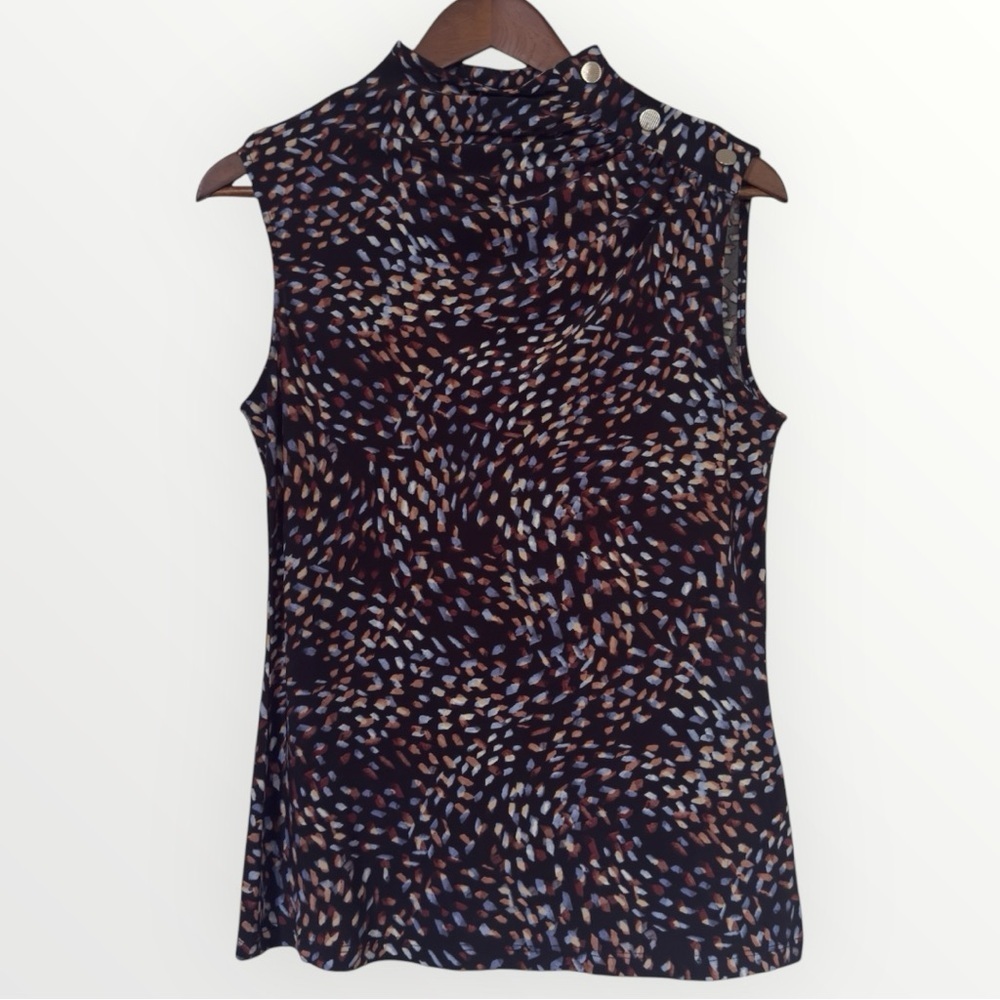 DKNY Sleeveless Black Multi Mock Neck Size XS Asymmetrical Neckline w/ Buttons